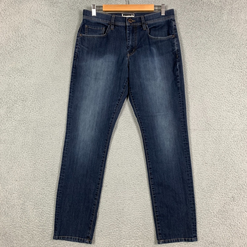 Travis Mathew Jeans Men's Actual 32 x 31 Blue Dark Wash Straight Denim Mid Rise